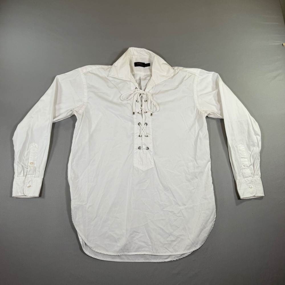 Polo Ralph Lauren Shirt Womens XS White Lace Up Old Money Preppy Nautical